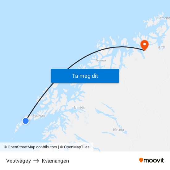 Vestvågøy to Kvænangen map