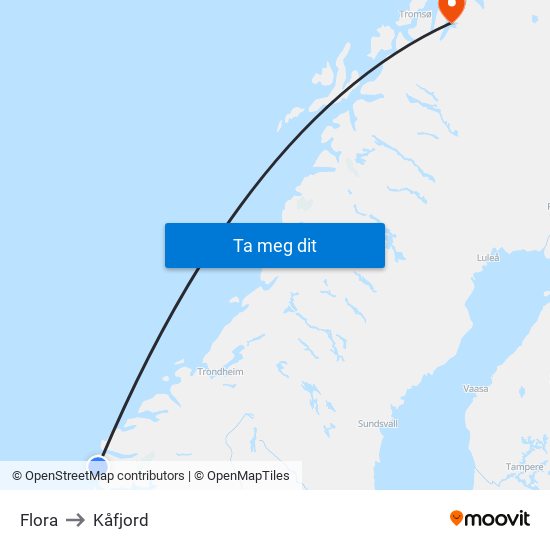 Flora to Kåfjord map
