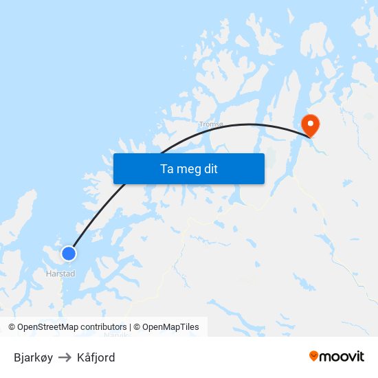 Bjarkøy to Kåfjord map