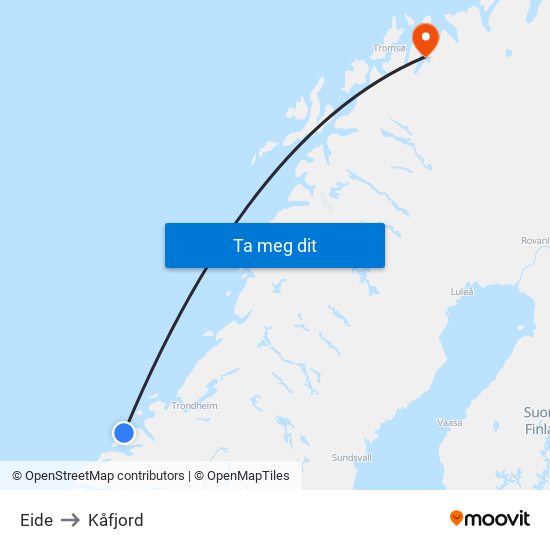 Eide to Kåfjord map