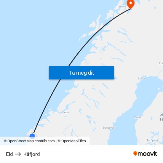 Eid to Kåfjord map