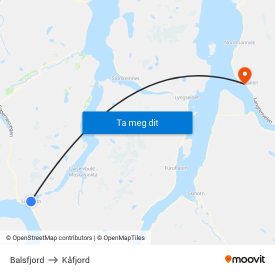 Balsfjord to Kåfjord map