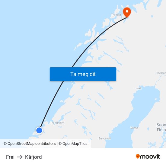 Frei to Kåfjord map