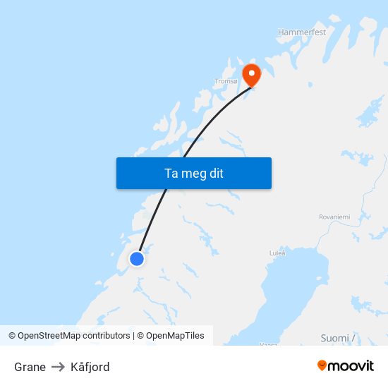 Grane to Kåfjord map