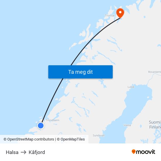 Halsa to Kåfjord map