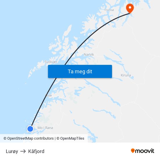 Lurøy to Kåfjord map