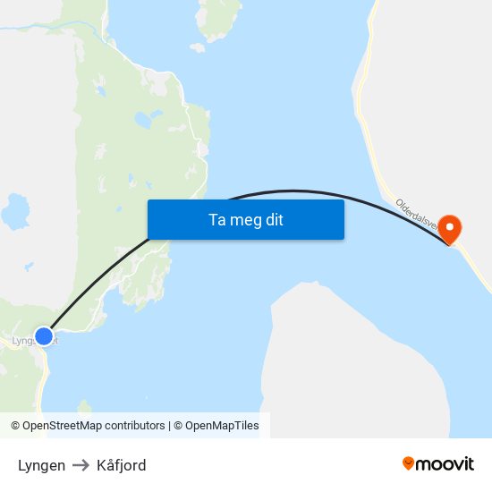 Lyngen to Kåfjord map