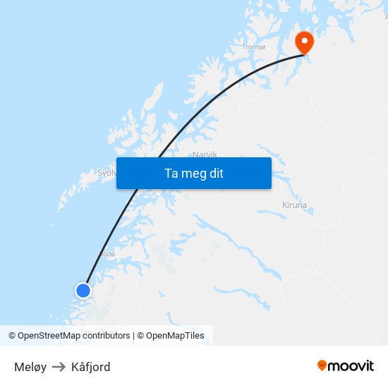 Meløy to Kåfjord map