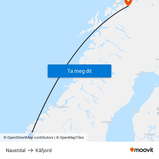 Naustdal to Kåfjord map