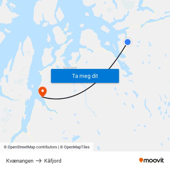 Kvænangen to Kåfjord map