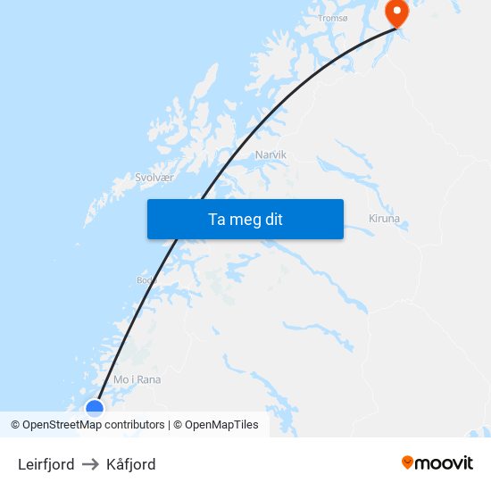 Leirfjord to Kåfjord map