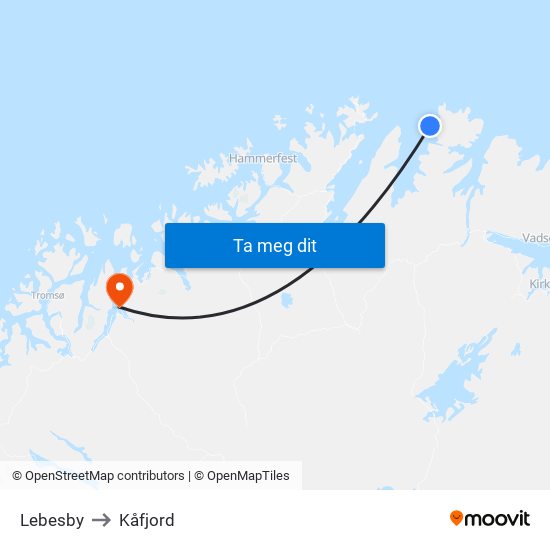 Lebesby to Kåfjord map