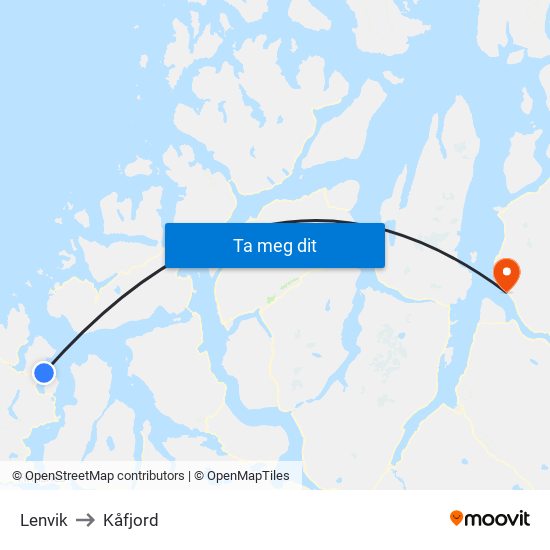 Lenvik to Kåfjord map