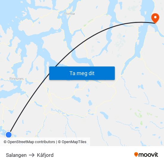 Salangen to Kåfjord map