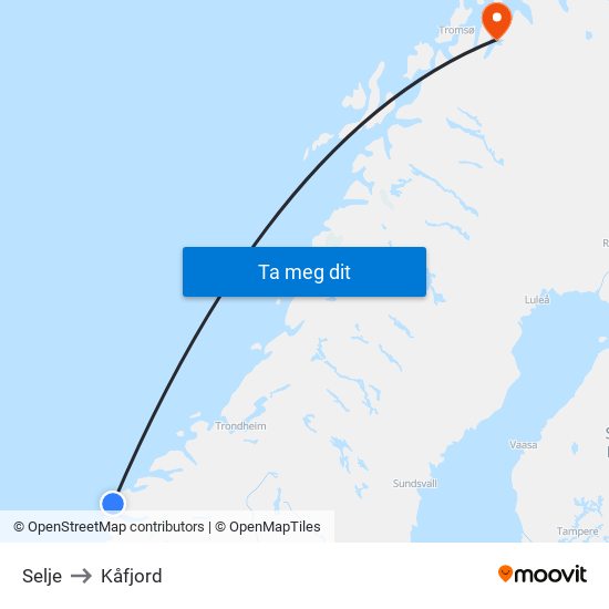 Selje to Kåfjord map