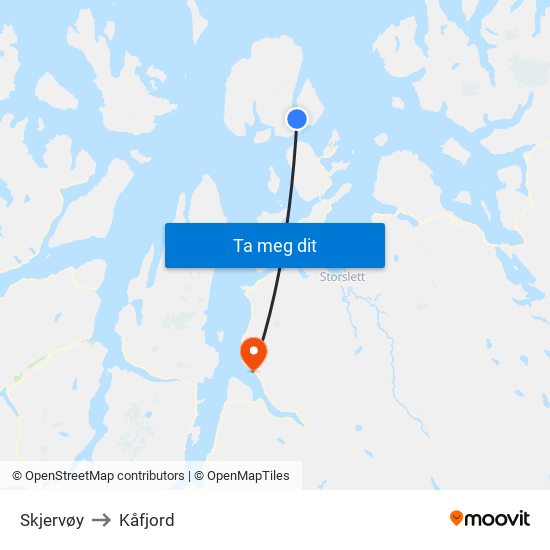 Skjervøy to Kåfjord map