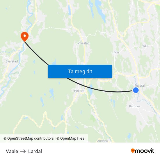 Vaale to Lardal map