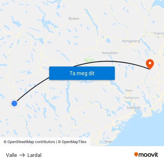 Valle to Lardal map