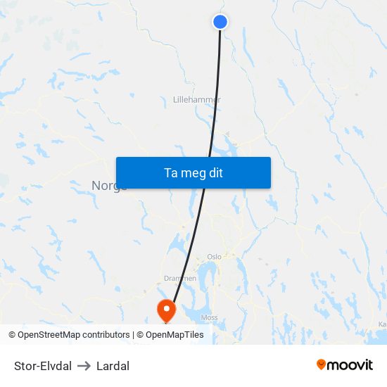 Stor-Elvdal to Lardal map