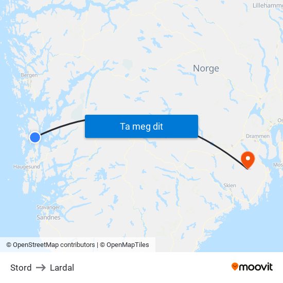 Stord to Lardal map