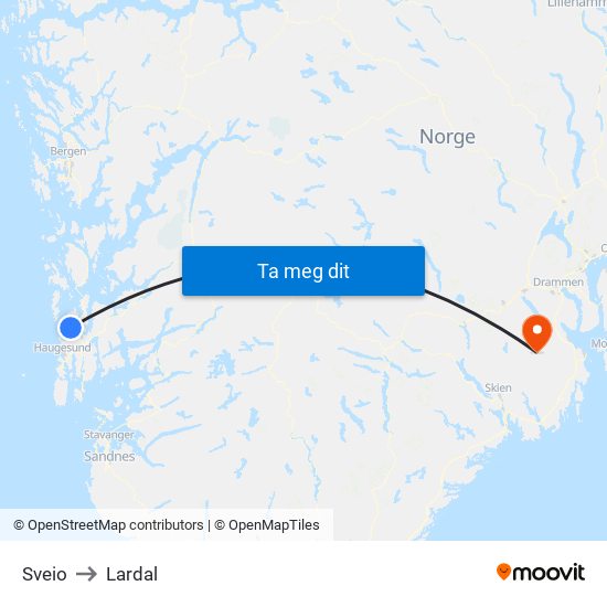 Sveio to Lardal map