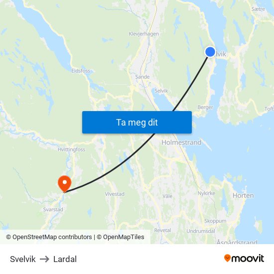 Svelvik to Lardal map