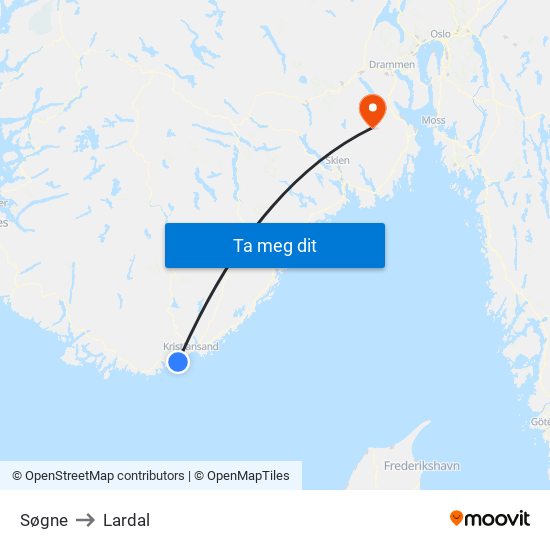 Søgne to Lardal map