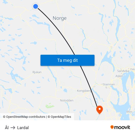 Ål to Lardal map
