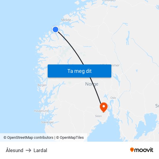 Ålesund to Lardal map