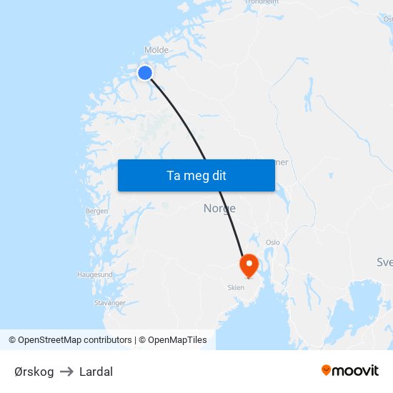 Ørskog to Lardal map