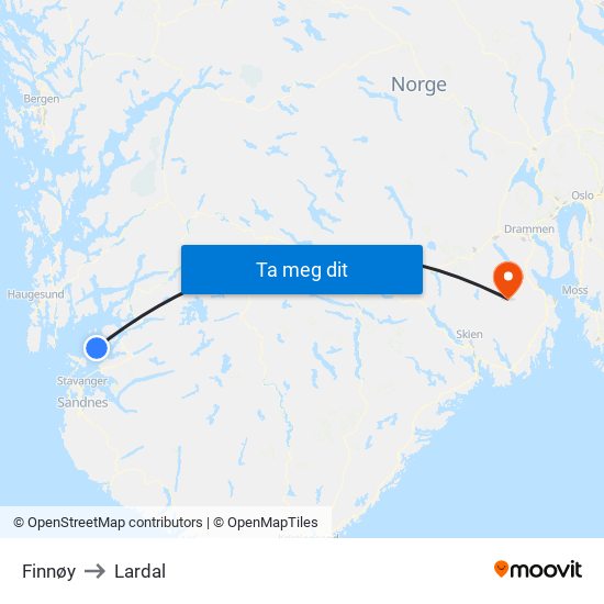 Finnøy to Lardal map