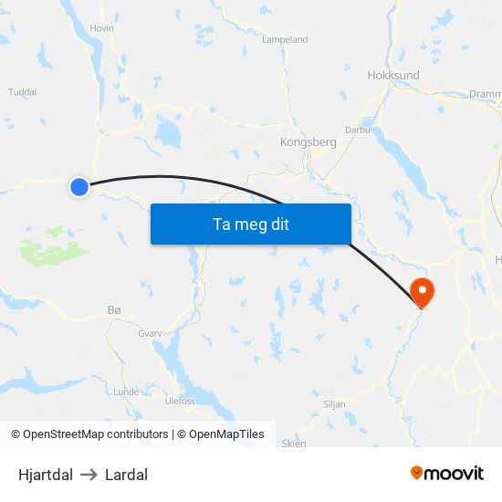 Hjartdal to Lardal map