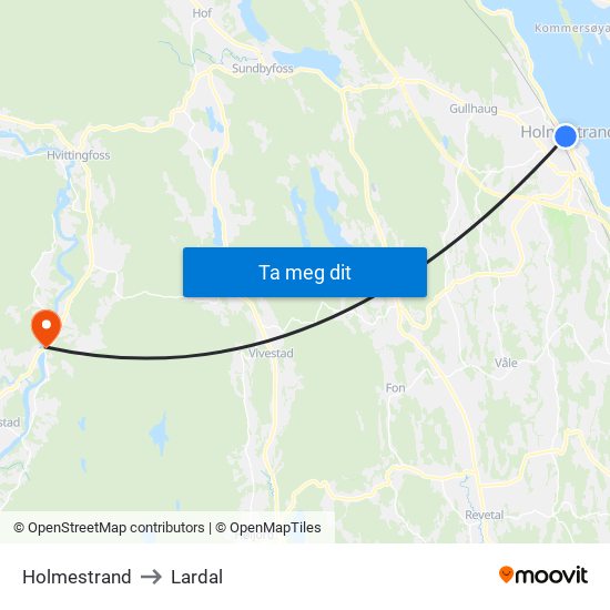 Holmestrand to Lardal map