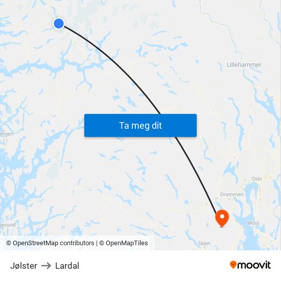Jølster to Lardal map
