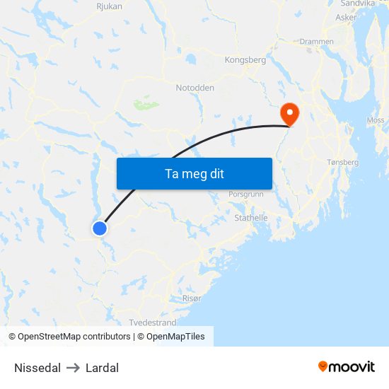 Nissedal to Lardal map