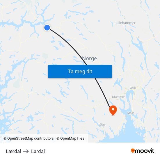 Lærdal to Lardal map