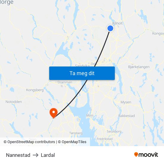 Nannestad to Lardal map