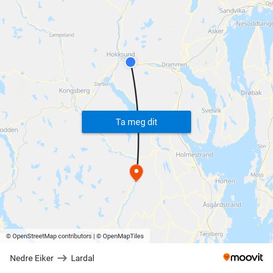 Nedre Eiker to Lardal map