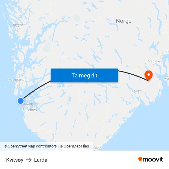 Kvitsøy to Lardal map