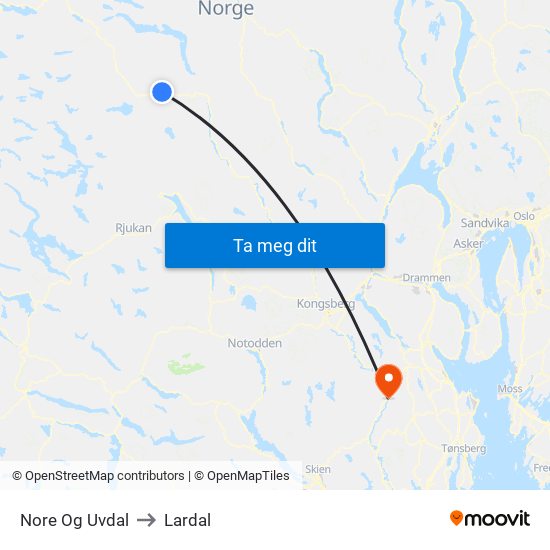Nore Og Uvdal to Lardal map
