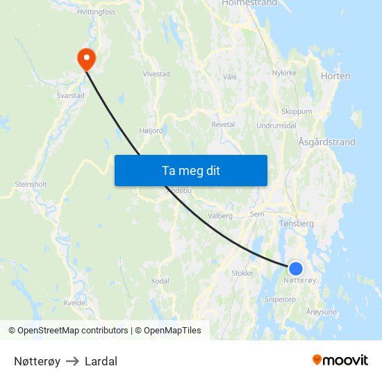 Nøtterøy to Lardal map