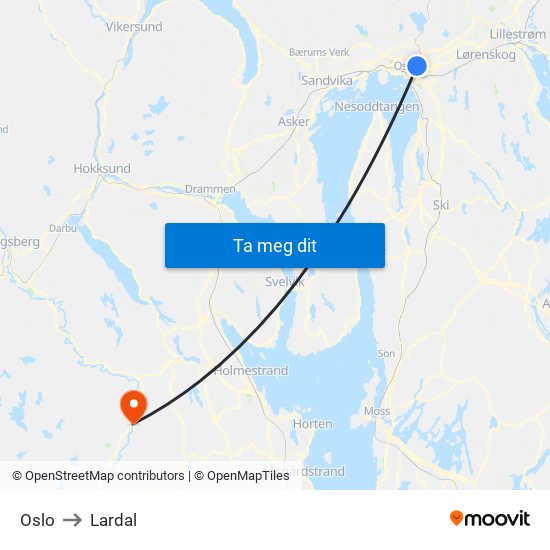 Oslo to Lardal map