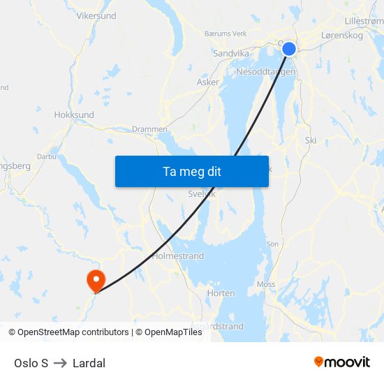 Oslo S to Lardal map
