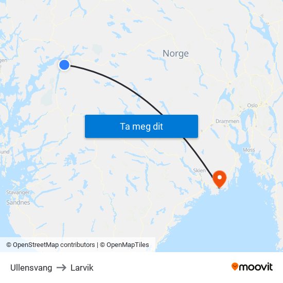 Ullensvang to Larvik map
