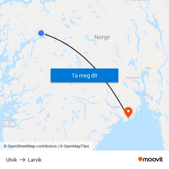 Ulvik to Larvik map