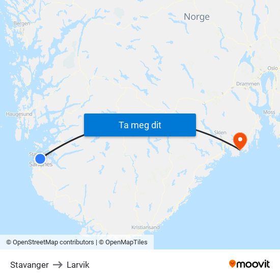 Stavanger to Larvik map
