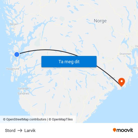 Stord to Larvik map