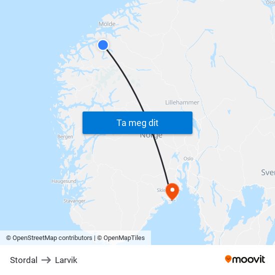 Stordal to Larvik map