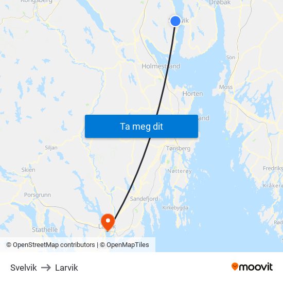 Svelvik to Larvik map