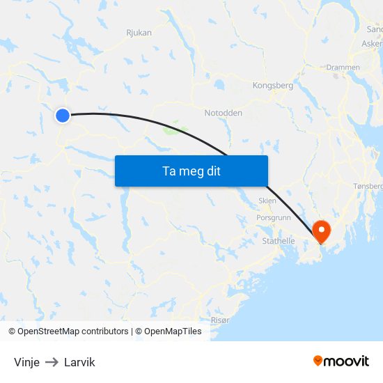 Vinje to Larvik map